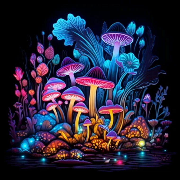 Neon Light Mushroom Family - Made to Order Paint by Numbers