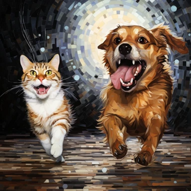 Running Mate of Brown Cat and Dog