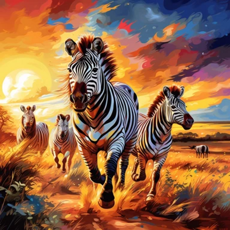 Running Zebras in Sunrise - Made to Order Paint by Numbers