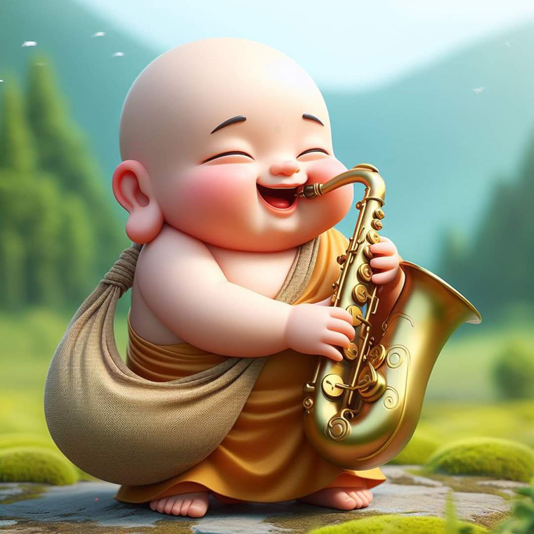 Smiley Buddha Playing Trumpet