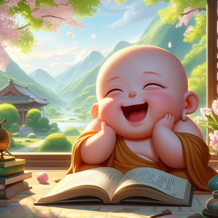 Smiley Buddha Reading