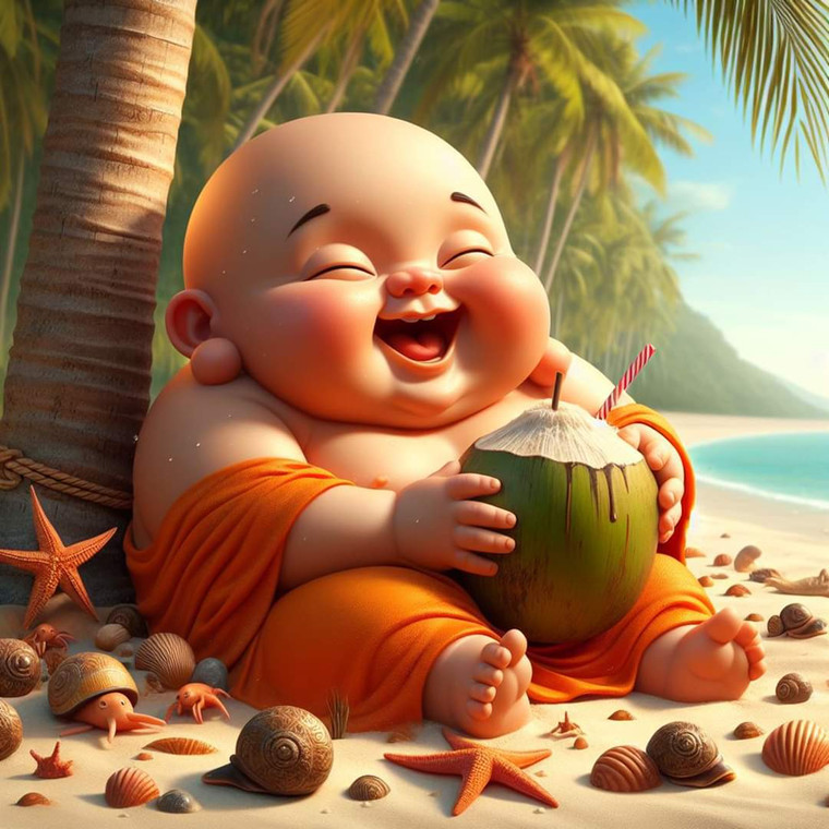 Smiley Buddha Drinking Coconut