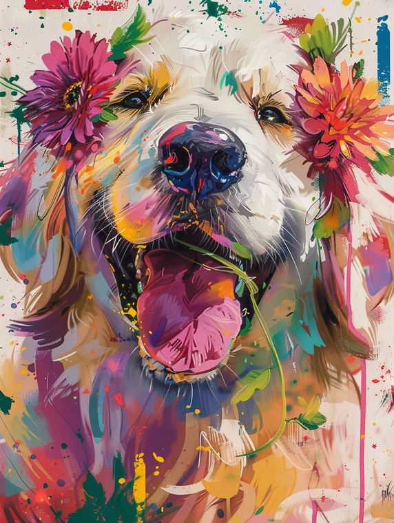 Happy Dog with Flower 5
