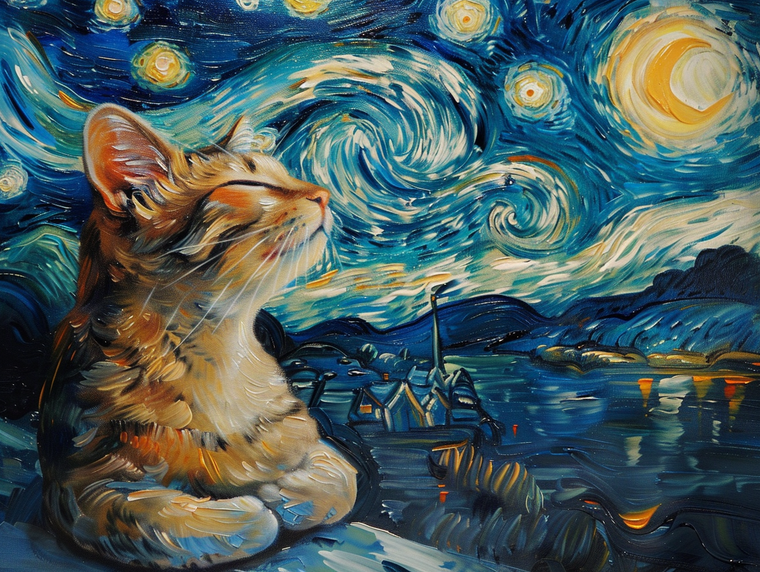 Brown Cat and Starry Night