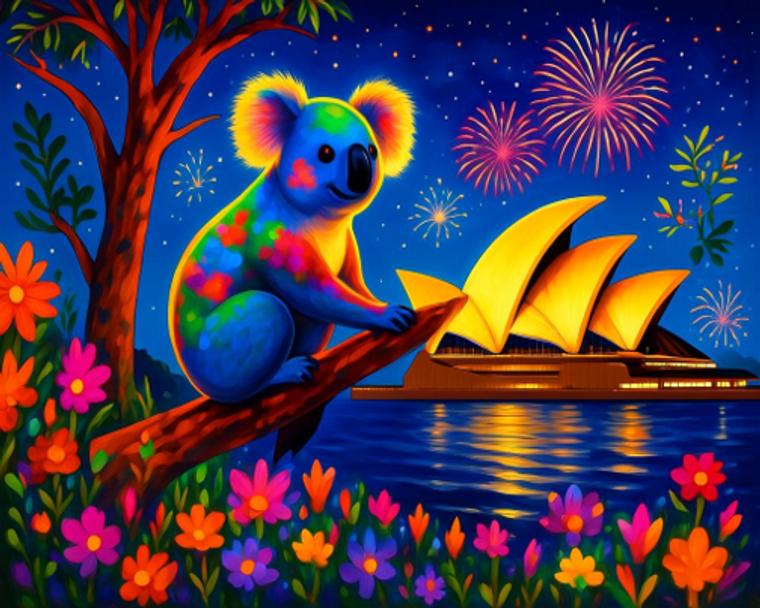 Colourful Koala and Opera House