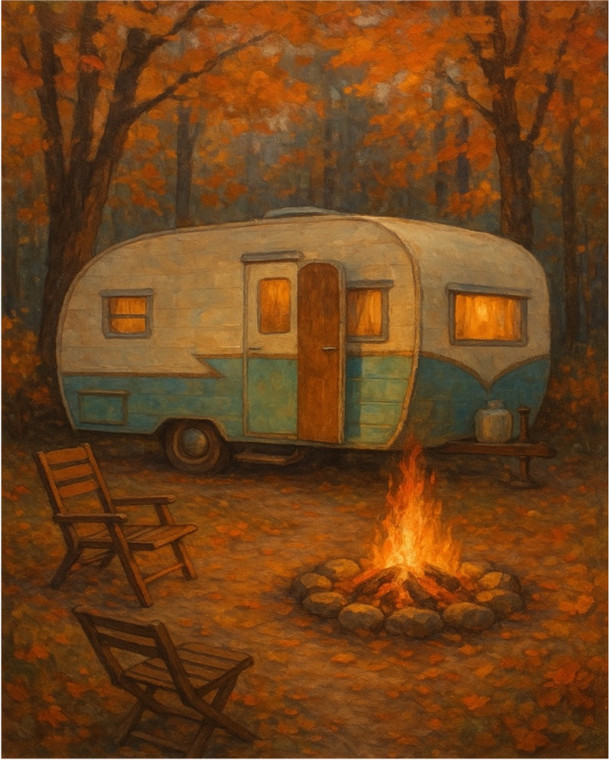 Vintage Camper in the Woods