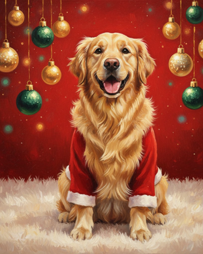 Golden Retriever in Santa Suit