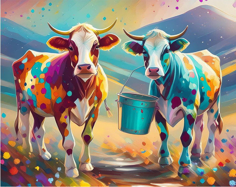 Two Cows and Milk Bucket