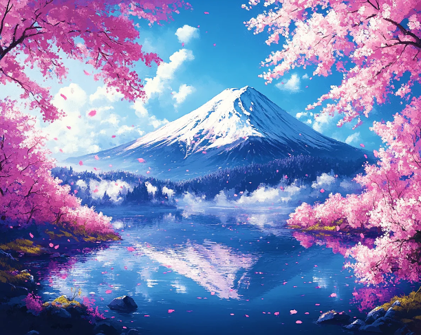 Cherry Blossom and Mountain View