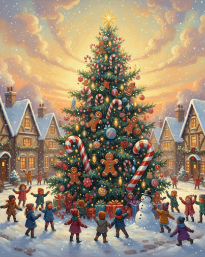 Giant Christmas Tree in the Village