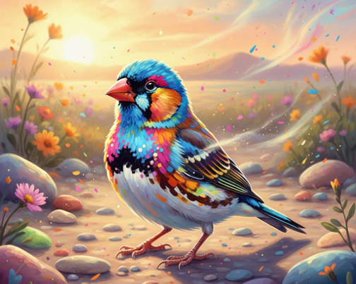 Colour-Burst Zebra Finch on a Pebble Ground