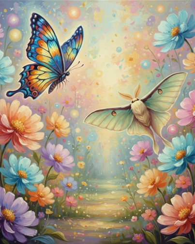Butterfly and Moth in a Garden