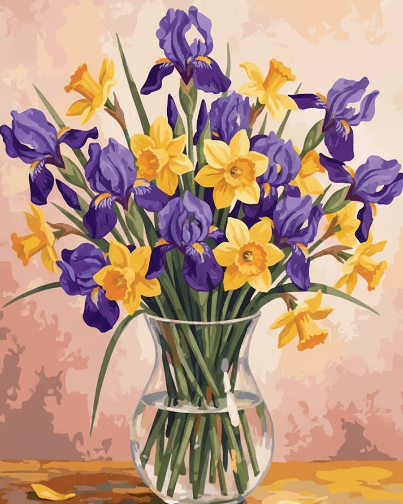 Purple and Yellow Flowers in a Vase
