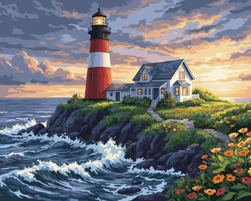 Ocean Waves and Lighthouse