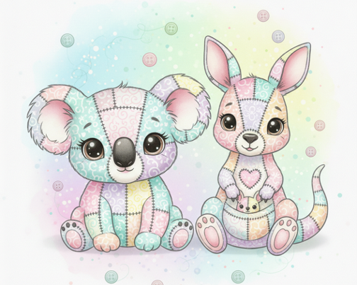 Colourful Patchy Koala and Kangaroo