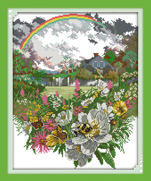 Rainbow and Flowers Cross Stitch Kit 43x51cm