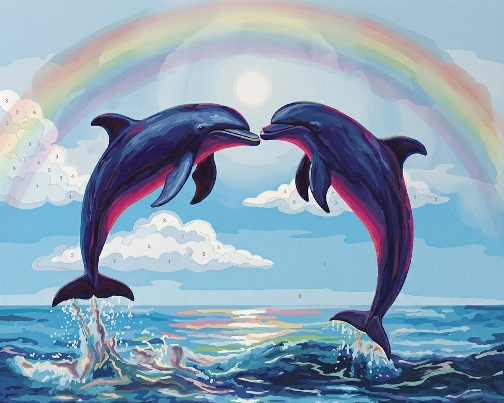 Rainbow and Happy Dolphins