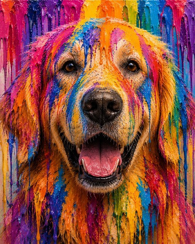 Smiley Retriever in Vibrant Paint