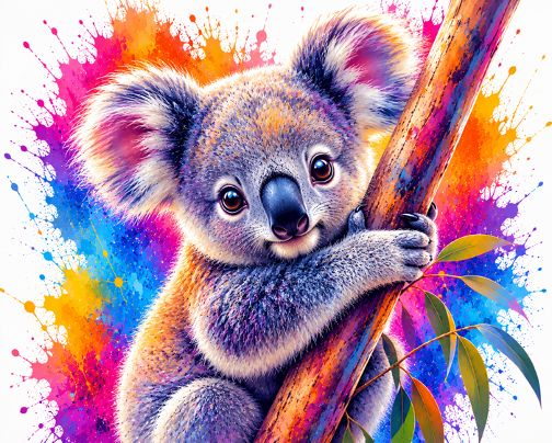 Rainbow Splash Baby Koala Portrait