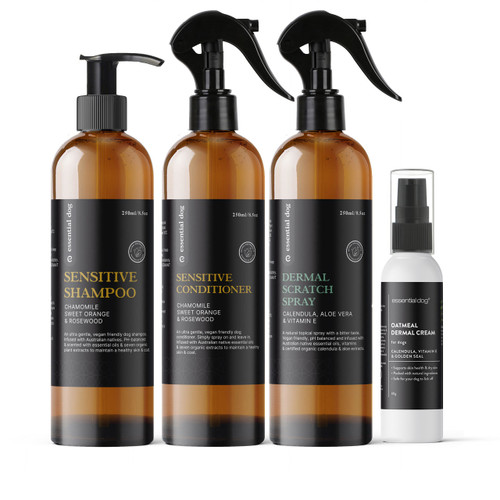 sensitive dog shampoo conditioner dermal spray and oatmeal cream