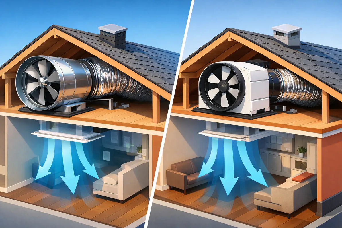 Compare Centric Air Whole House Fans to QuietCool