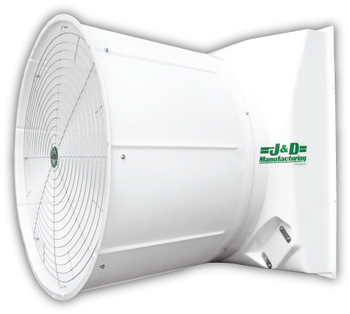 J&D STORM - 55" Fiberglass Exhaust Fan - 30,000 CFM @ .05" SP - 3 Phase BD 230/460V 2HP 3PH 3 Blade Cast Aluminum, Aluminum Shutter, Energy Efficient.