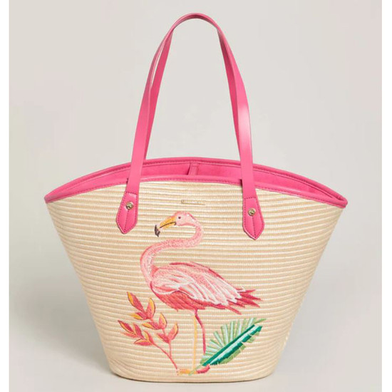 Spartina Straw Beach Tote - Tropic Flamingo