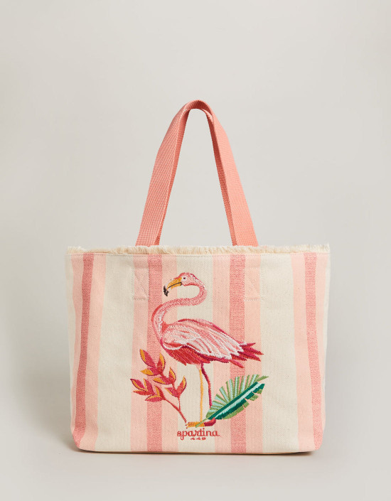 Spartina Canvas Beach Tote - Tropic Flamingo