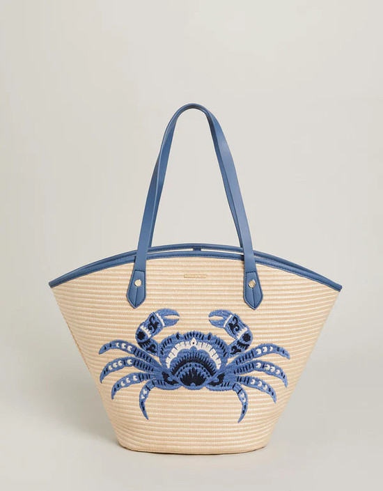 Spartina Straw Beach Tote - Blue Crab