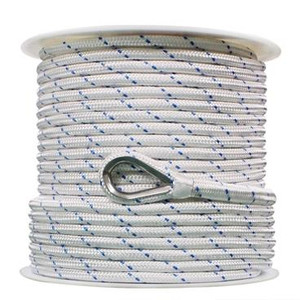 Extreme Max 3006.2526 BoatTector Double Braid Nylon Anchor Line with Thimble - 1/2" x 600', White w/ Blue Tracer