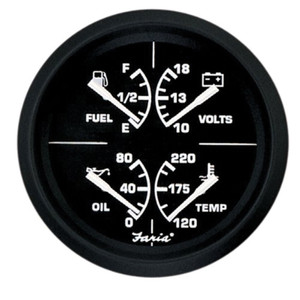 Faria 32851 Euro Multifunction Fuel Level/Oil PSI (80 PSI)/Water Temp (100-250°F)/Voltmeter (10-16 VDC) - 4", Black - 32851 Faria 32851 Euro Multifunction Fuel Level/Oil PSI (80 PSI)/Water Temp (100-250°F)/Voltmeter (10-16 VDC) - 4", Black - 32851