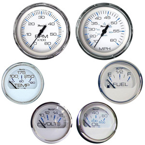 Faria KTF001 Chesapeake Stainless Steel Inboard 6-Gauge Boxed Set - Speedometer/Tachometer/Fuel Level/Voltmeter/Water Temp/Oil PSI, White - KTF001 Faria KTF001 Chesapeake Stainless Steel Inboard 6-Gauge Boxed Set - Speedometer/Tachometer/Fuel Level/Voltmeter/Water Temp/Oil PSI, White - KTF001