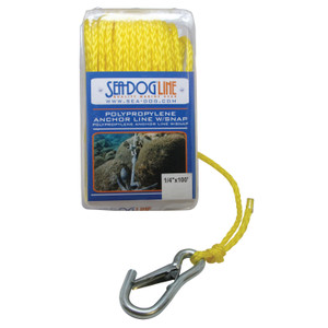 Sea-Dog 304206050YW-1 Polypropylene Anchor Line with Snap - Yellow, 1/4" x 50' - 304206050YW-1 Sea-Dog 304206050YW-1 Polypropylene Anchor Line with Snap - Yellow, 1/4" x 50' - 304206050YW-1