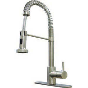 American Brass SP5000N-A RV Kitchen Faucet With Hi-Arc Coiled Hammer Spout, Single Lever Handle And Pull-Down Sprayer - 8", Brushed Nickel - SP5000N-A