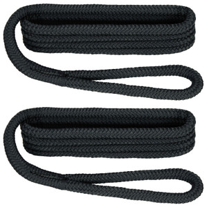Extreme Max 3006.2168 BoatTector Premium Double Braid Nylon Fender Line Value 2-Pack - 3/8" x 6', Black - 3006.2168