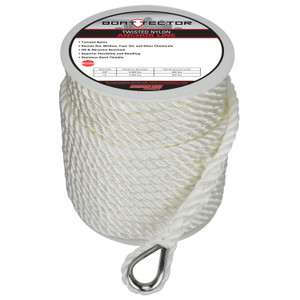 Extreme Max 3006.2303 BoatTector Twisted Nylon Anchor Line with Thimble - 1/2" x 150', White - 3006.2303