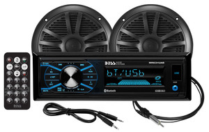 Boss Audio MCBK634B.6 Weatherproof Marine AM/FM Receiver Package with (2) 6.5" Speakers and Antenna with Bluetooth Connection - MCBK634B.6 Boss Audio MCBK634B.6 Weatherproof Marine AM/FM Receiver Package with (2) 6.5" Speakers and Antenna with Bluetooth Connection - MCBK634B.6