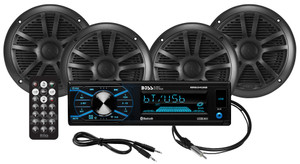 Boss Audio MCBK634B.64 Weatherproof Marine AM/FM Receiver Package with (4) 6.5" Speakers and Antenna with Bluetooth Connection - MCBK634B.64 Boss Audio MCBK634B.64 Weatherproof Marine AM/FM Receiver Package with (4) 6.5" Speakers and Antenna with Bluetooth Connection - MCBK634B.64