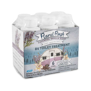 Camco 41480 Floral Flush RV Toilet Treatment Singles - Lavender Vanilla, (6) 4 oz. Bottles - 41480