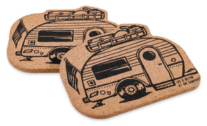 Camco 53384 LIBATC Cork Coasters - RV Shaped, Pack of 2 - 53384