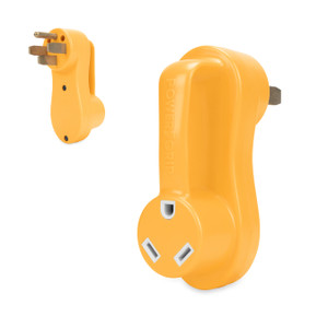 Camco 55135 Power Grip Offset Rv Electrical Adapter - 50-amp Male / 30-amp Female - 55135