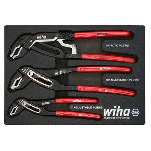Wiha Classic Grip V-Jaw Tongue and Groove Pliers Tray Set (3 Piece Set) - 34690
