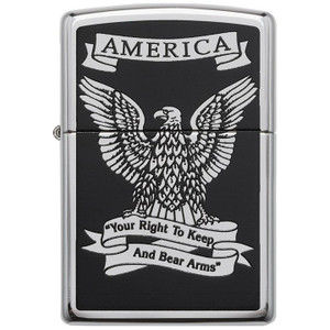 Zippo Windproof Lighter Black & White Americana Eagle  High Polish Chrome - 28290