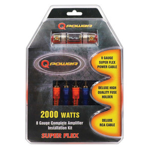 Qpower 8 Gauge Amplifier Wiring Kit Super Flex Cable - 2000 Watts - 8GAMPKITSFLEX