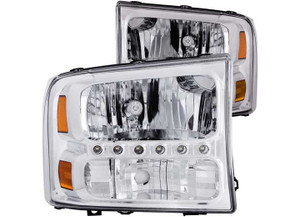 Anzo - 9904 F250/f350 Sd/0004 Excursion Headlights Crystal Clear W/led Strip Driv/pass - 111088