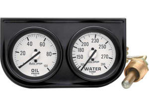 Auto Meter - 2in 2 Gauge Console Oil/ Water Mech Black - 2326