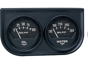 Auto Meter - 2in 2 Gauge Console Oil/ Water Mech Black - 2345