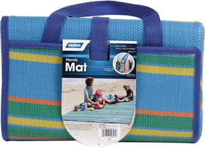 Camco - Handy Mat W/strap Blue/green Stripes 60inx78in Bilingual - 42805