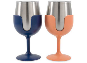 Camco - Libatc Wine Tumbler 2pack 8oz. (navy/peach) - 51917