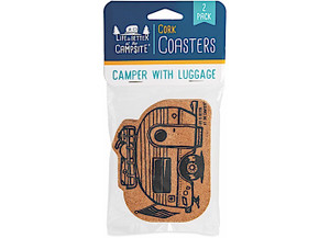 Camco - Life Is Better At The Campsite  Coasters Cork 2 Pack Camper W/ Luggage - 53384